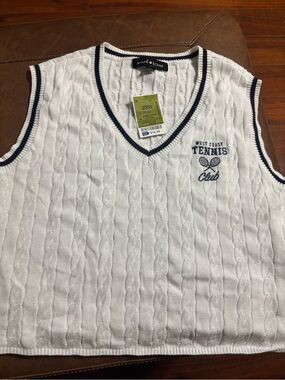 West Coast Tennis Club White V-Neck Cable Knit Sweater Girls Vest Size Junior XL